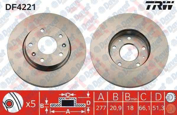 TRW DF4221 On Fren Diski Aynasi Freelander 2.0 Td4 - 1.8 16v - 2.5 V6 - 2.0 Td4 00> Havalandirmali Ø:277mm ---Y:51mm ---K:20.9mm